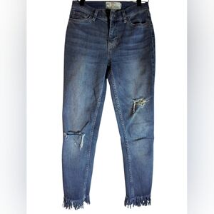 Free People Women's Blue Distressed Denim Jeans Size 26 Western Every Day Wear
